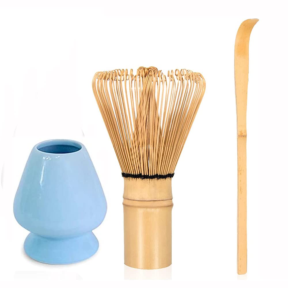 ANCLLO 3 Piece Japanese Matcha Tea Set,Bamboo Whisk/Ceramic Matcha Stand Holder/Bamboo Spoon for Traditional Japanese Tea Ceremony #1