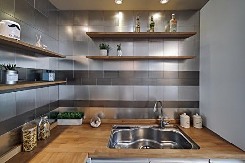 Stainless Steel Home Interior Decor Peel and Stick Sticker Fire Retardant Backsplash Kitchen DIY Check Silver (20cm x 20cm 4pcs)