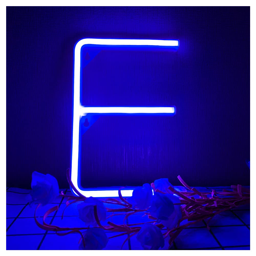 ENUOLI LED Blue Neon Letters Sign Neon Night Lights LED Alphabet Neon Lights Wall Decor Lighting Bedroom Light up Words for Wedding Birthday Party Christmas Home Bar Club Decoration (E)