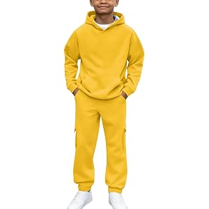 Kids Back To School 2 Piece Sweatsuit Boys Solid Athletic Tracksuit Trendy Loose Soft Pullover Hoodie Cargo Jogger