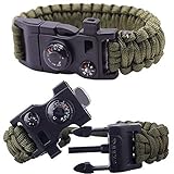 RnS STAR Paracord Bracelet Survival Bracelet 500 LB Parachute Rope Bracelet Hiking Travelling Camping Gear Kit 12-IN-1 Compass, Thermometer, Whistle, Screwdriver, Scrapper, Wrench ( Green )