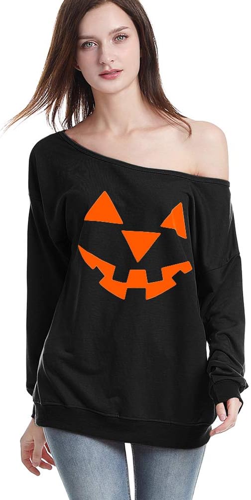 Rysly Womens Sexy Off the Shoulder Halloween Pumpkin Sweatshirts Pullover Costumes Plus Size