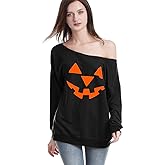Rysly Womens Sexy Off the Shoulder Halloween Pumpkin Sweatshirts Pullover Costumes Plus Size