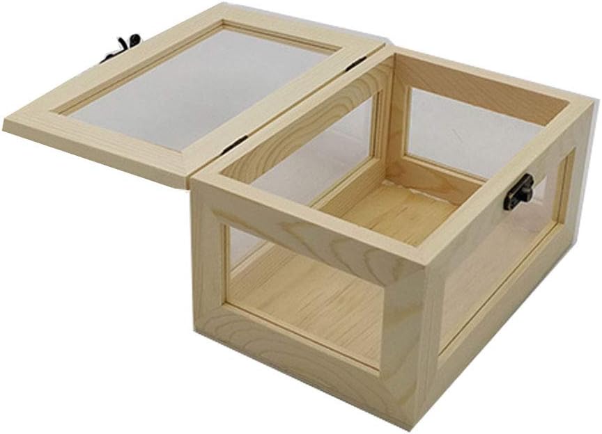 Wooden Box with Hinged Lid-Wooden Storage Box with Lid-Storage Box-Wooden Storage Box-Decorative Box Storage Box with Transparent Glass Lid, Unfinished Wooden DIY Box，jewelry box.7.284.923.94 inches: Home Improvement