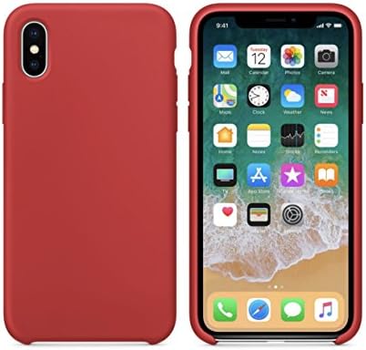 iPhone X Turboboost Liquid Silicone Gel Rubber Case Cover with Soft Microfiber Cloth Lining Cushion for Apple iPhone 7/8 (Red, iPhone X)