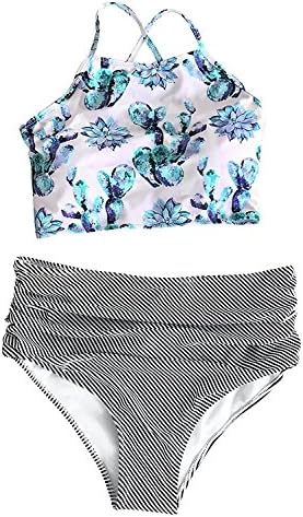 Women's Floral Top Stripe Bottom Padding Bikini Set as pictureXX-Large