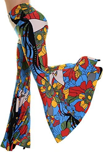 Uptown Apparel Bell Style Leg Palazzo Pants, Good for Tall, Curvy Women - Ships from U.S.A (M, BLUERED)