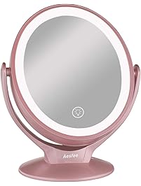 Makeup Vanity Mirror with 21 LED Lights,1x / 7x Magnification Double Sided 360&deg; Rotation LED Lighted Makeup Mirror with Touch Screen Dimming,Portable Countertop Cosmetic Mirror Rechargeable,Rose Gold