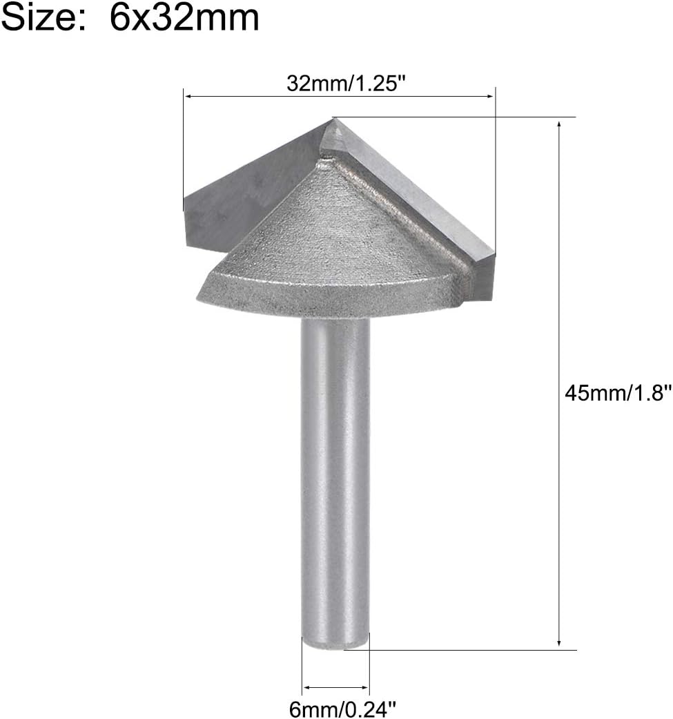 sourcing map 120 Degree V-Groove Router Bit 32mm Dia with 6mm Shank, Titanium Steel Tipped V Grooving Bit (Gray) - Image 3