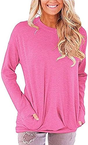 Women Solid Color Round Neck Casual Loose Long Sleeve Sweatshirt T-shirts Tops Blouse