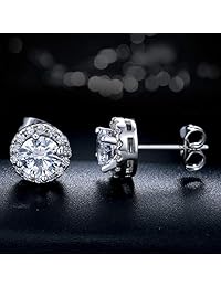 Outop Stud Earrings for Women18K White Gold Plated Round Cubic Zirconia Stainless Steel Anti-Allergy Earrings