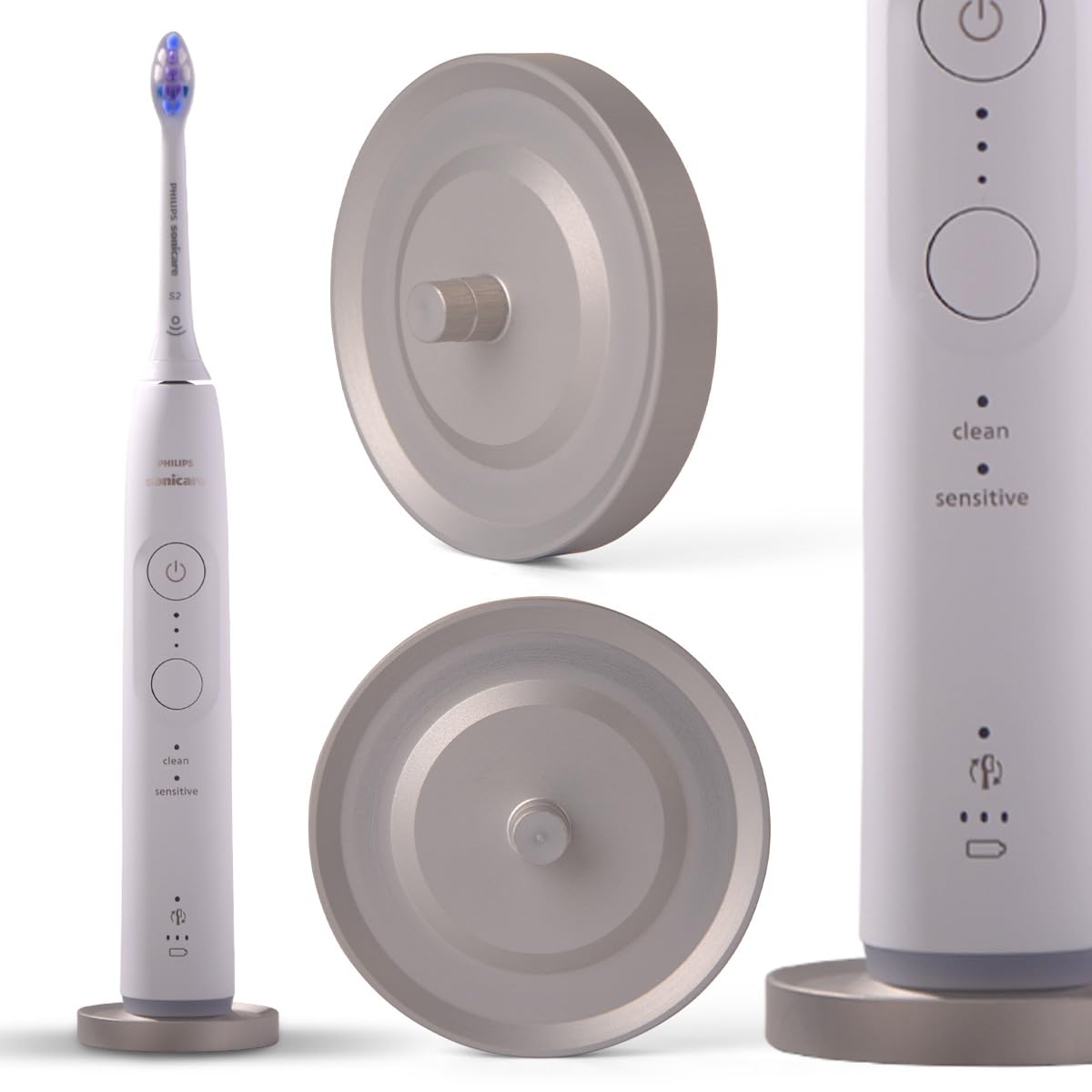 Relsy Silver Compatible For Philips Sonicare Electric Toothbrush Holder, Easy Mount Silver Toothbrush Holder For Bathroom With Drip Capture, Aluminum Metal Freestanding Brush Holder - Pack of 1