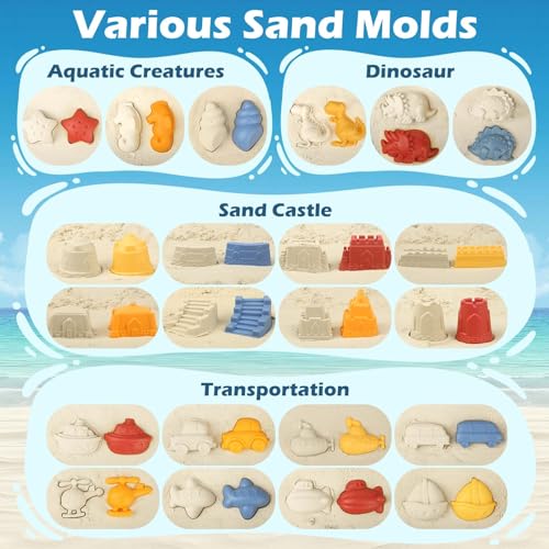 YIMORE Beach Games, 30 Pieces Beach Toys Children with Folding Bucket, Net Bag, Sand Toys, Beach Games Boys Girls 2 3 4 5 6 Year Old