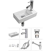 Wall Hung Basin Sink Small Cloakroom Basin Rectangle Ceramic Wash Basin Right Hand (Classic)