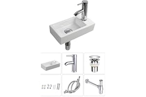 Wall Hung Basin Sink Small Cloakroom Basin Rectangle Ceramic Wash Basin Right Hand (Classic)