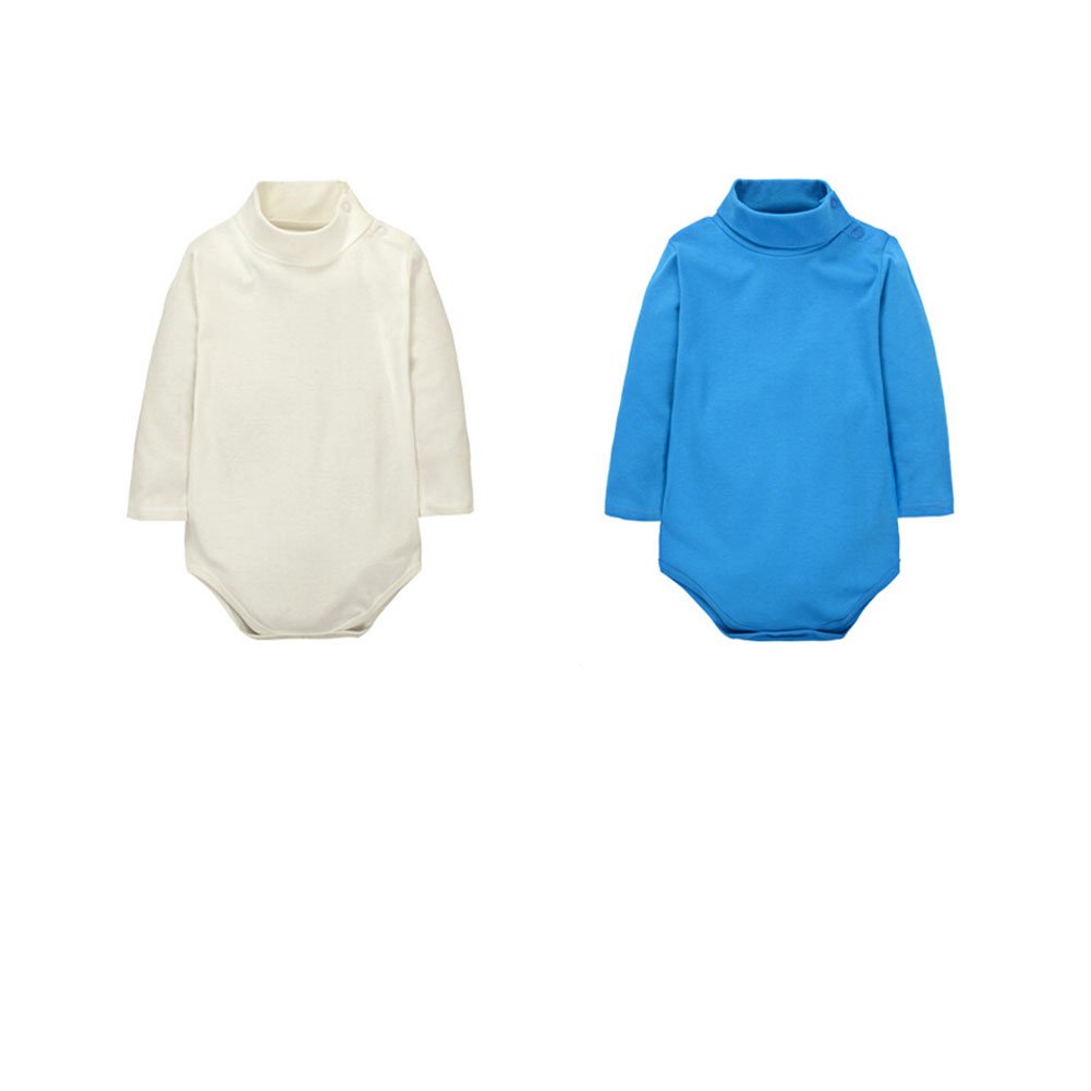 CuteOn Baby Bodysuit 2 Packs Unisex Baby Polo Neck Long Sleeve Cotton Romper Infant Bodysuits Vest Beige + Blue 9 Months