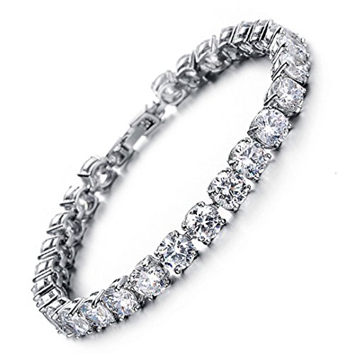 Sparkling Princess Platinum Plated Cubic Zirconia bracelet For women Wedding Jewelry (Round - 7.4 Inch)