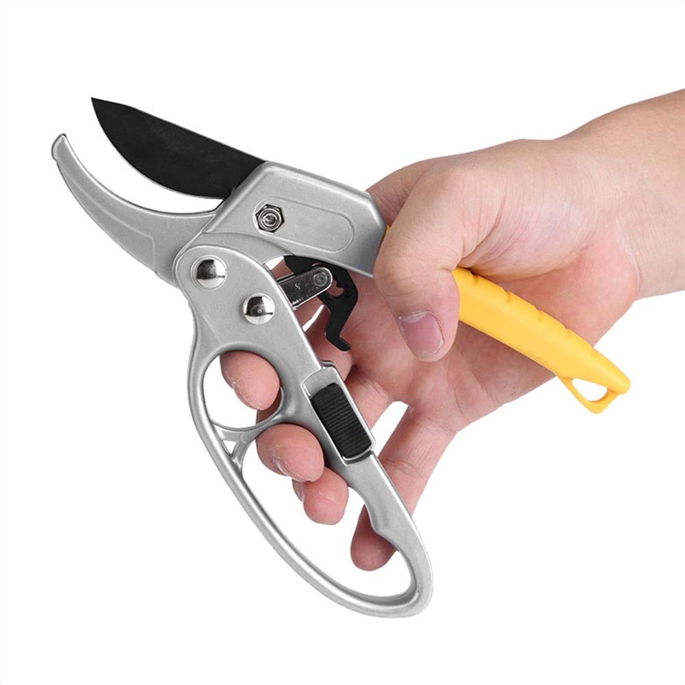 Nikou Garden Secateurs, Bypass Pruning Shears Ratchet Hand Pruner Trimmer Scissors Carbon Steel Tools for Garden Trees Plants Hedges and Flowers, Ergonomic Designed