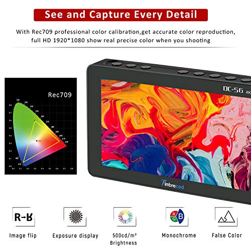 Camera Field Monitor,5.5" 4K Input with 3500mAh Rechargeable Liion Battery 1920x1080 HDMI