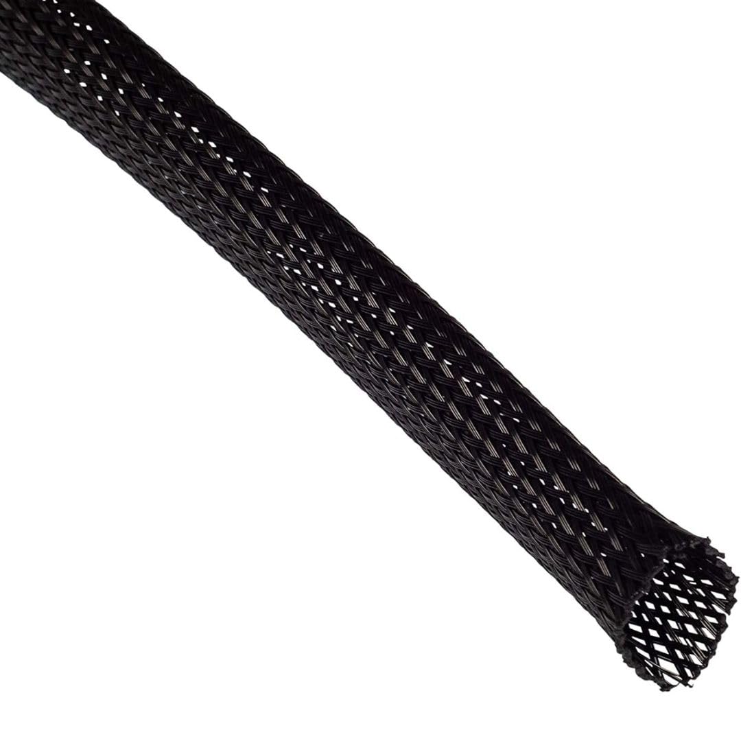 GTSE 10m Tidy Sleeve, 12mm Flat Diameter, Expandable Braided Cable Wrap, Polyester (PET) Tube