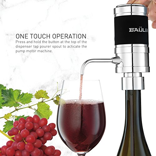 Baulia WA819 Electric Aerator - One Touch Operation Instantly Allow Wine to Breath, Pump Dispenser with Vacuum Sealer, Silver