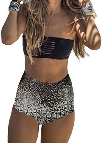YFFaye Women's Sexy Cut out Bandeau Top Snake Print High Waist Swimwear L