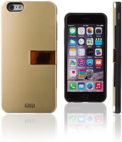 Lilware Armor Hard Plastic Case for Apple iPhone 6 Plus and 6S Plus. Glossy Dual Layer Protective Cover With Kickstand and Credit/Business Card Secret Slot. Golden Color