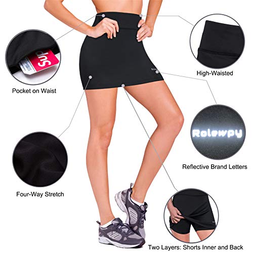 Rolewpy Women's Running Skirt Active Athletic Skorts with Shorts Pocket for Tennis Golf Sport Workout