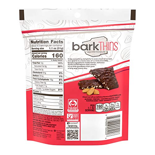 BARKTHINS DARK CHOCOLATE, ALMOND AND SEA SALT SNACKING CHOCOLATE BAG, 4.7 OZ