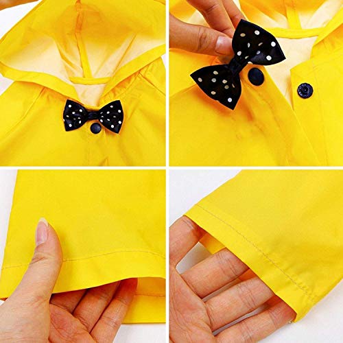 Flashing boy Age 2-10 Years Kids Hooded Button Down Long Jacket Bow Rainwear Lightweight Raincoat (Yellow, Age9-10years) - Thumbnail 6