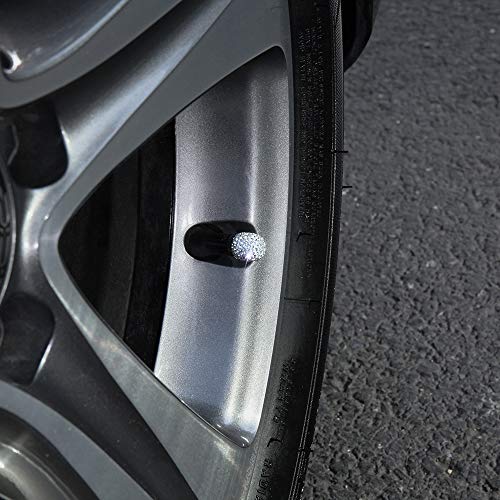Anourney 4pcs White Crystal Rhinestone Universal Tire Valve Stem Caps Bling Car Accessories with 2Pcs Bling Crystal Rhinestone Ring Car Emblem Sticker for Engine Ignition Key Button AC Control Knobs