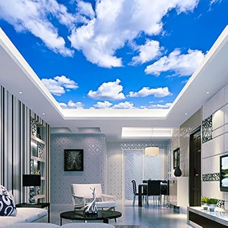Sykdybz 3d Silk Cloth Wallpaper Blue Sky White Clouds Ceiling