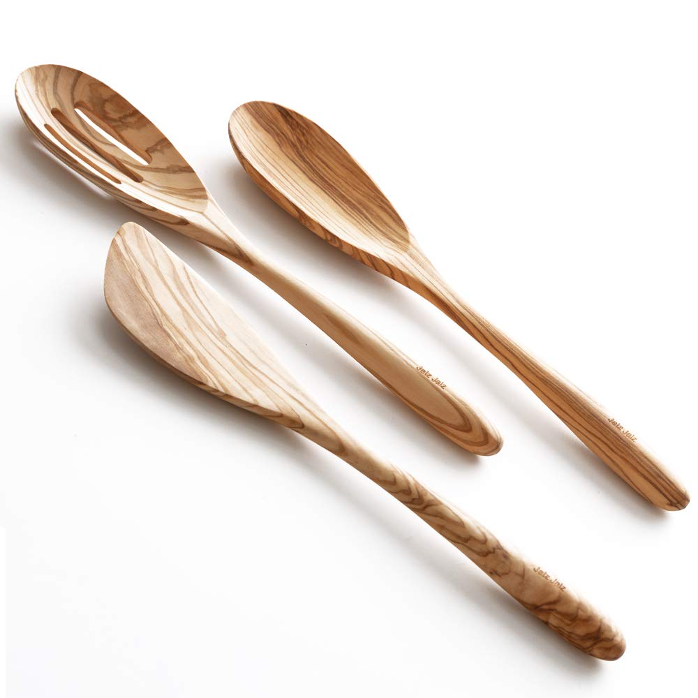 jalz jalz Olive Wood Spoons Utensils Set of 3