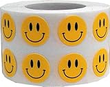 InStockLabels Smiley Face Stickers 1/2 Inch 1,000 Adhesive Stickers, Yellow