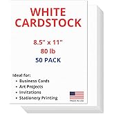 50 Sheets of Heavyweight White Cardstock Ideal for Business Cards, Art Projects, Invitations, and Stationery Printing | 80 lb