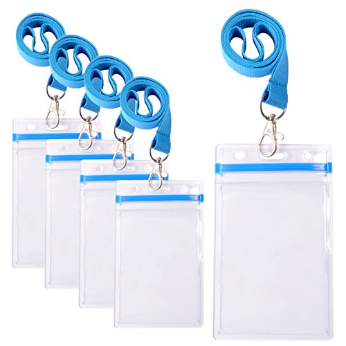 ID Badge Holder with Lanyard in Blue, Heavy Duty Vertical Card Holders
