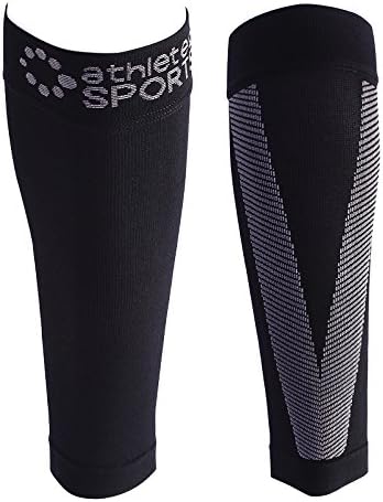 Athletec Sport Compression Calf Sleeve (20-30 mmHg) for Shin Splints, Running, Travel, Cycling, Leg Pain and Calf Pain Relief - Size Small/Medium in Black (One Pair)