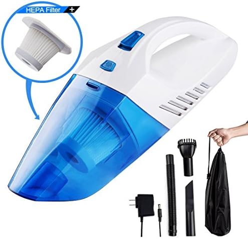 Cordless Handheld Vacuum Cleaner DC 12V 120W Car Vacuum Cleaner Wet/Dry Rechargeable Hand Held Car Vac Auto Vacuum Cleaner with 4000Pa Suction, HEAP Filter&amp;Lithium Quick Charge(1 Yr Warranty) Blue