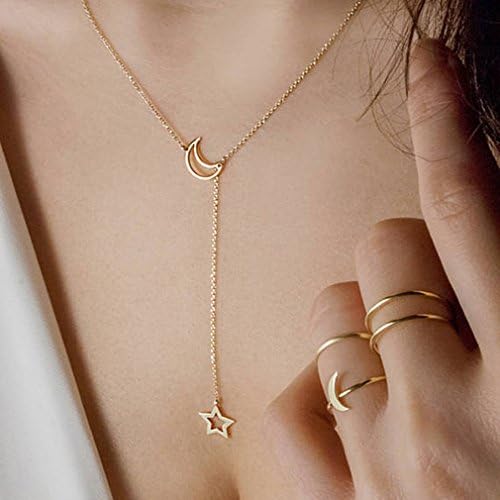 BEE&BLUE レディース アクセサリー シンプル 月 星 ペンダント ネックレス (ゴールド)