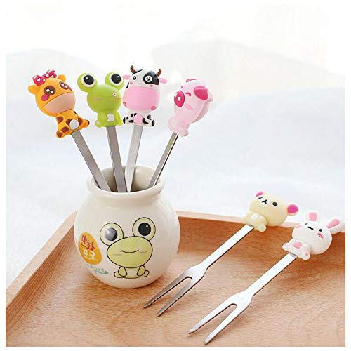 Fruit Fork, Cute Set of 6 Fruit Forks with Holder Stainless Steel Food Pick Forks for Kids Home