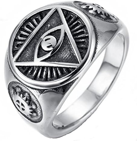 VEELFF Mens 18mm Round Triangle Eye Devil Stainless Steel Ring