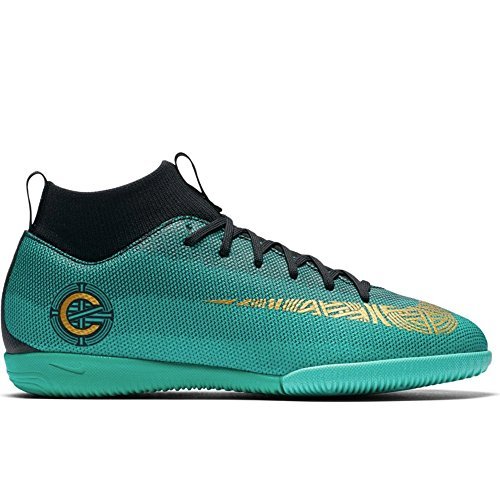 NIKE Jr SprFly 6 Academy GS CR7 IC Soccer Shoes (5.5 M US Big Kid, Clear Jade/Metalic Vivid Gold)