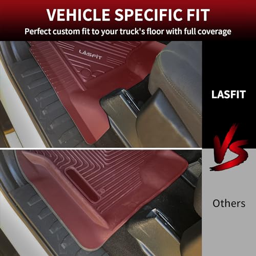 LASFIT Floor Mats for Ford F-150 2015-2025 2026 | F150 Lightning 2022-2026 SuperCrew (Rear w/Fold Flat Storage) Carpet Floor All Weather Car Liners TPE Truck Mats - 1st and 2nd Row, 3pcs Black