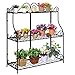 MyGift 3 Tier Black Metal Indoor Plant Stand, Flower Pot and Planter Rack, Freestanding Home Storage Organizer Shelf with Scrollwork Design, Black