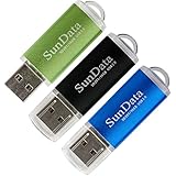 SunData 3 Pack 16GB USB 2.0 Flash Drive Thumb Drives Memory Stick, 3 Colors: Black Blue Green