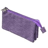 BTSKY Pencil Case with 3 Pockets- High Capacity Pen Bag Makeup Pouch Students Stationery Pencil Organizer (Purple)