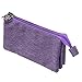 BTSKY Pencil Case with 3 Pockets- High Capacity Pen Bag Makeup Pouch Students Stationery Pencil Organizer (Purple)