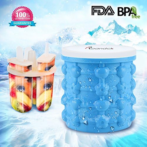 Silicone Ice Cube Maker Genie, New Portable Ice Cube Bucket, Ice Cube Maker+Ice Cream Container+Ice Pop Mold+Portable Ice Party Tub, 4-in-1 Ice Cube Kitchen Tools, BPA Free