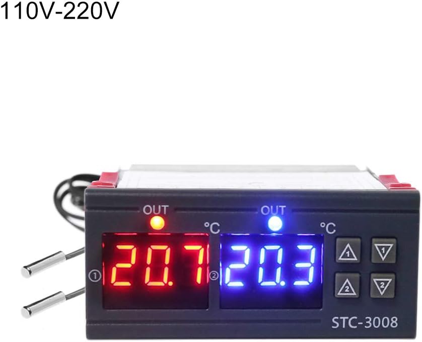 Geesy AC 110V 220V Digital Temperature Controller Double Thermostat 10A Heating Cooling for Incubator Breeding Greenhouse