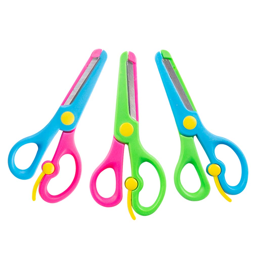 VGOODALL 3PCS Dual-Color Safety Scissors Set, Stainless Steel Scissors Safety Edge Plus Stretch Design for Craft, Office and Paper Projects